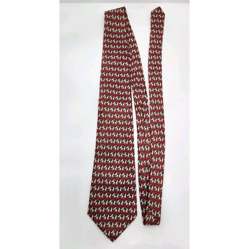 Rene Chagal Hand Made Lucky Elephant Myung JU‎ Silk Red Neck Tie 60" x 3.75"